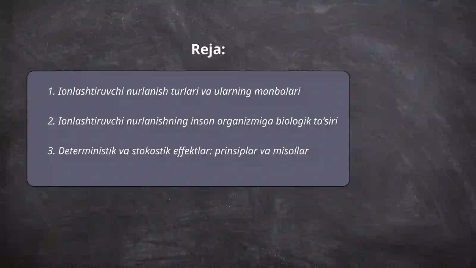 Ionlashtiruvchi nurlanishning inson organizimiga taʼsiri va undan himoyalanish usullari 2