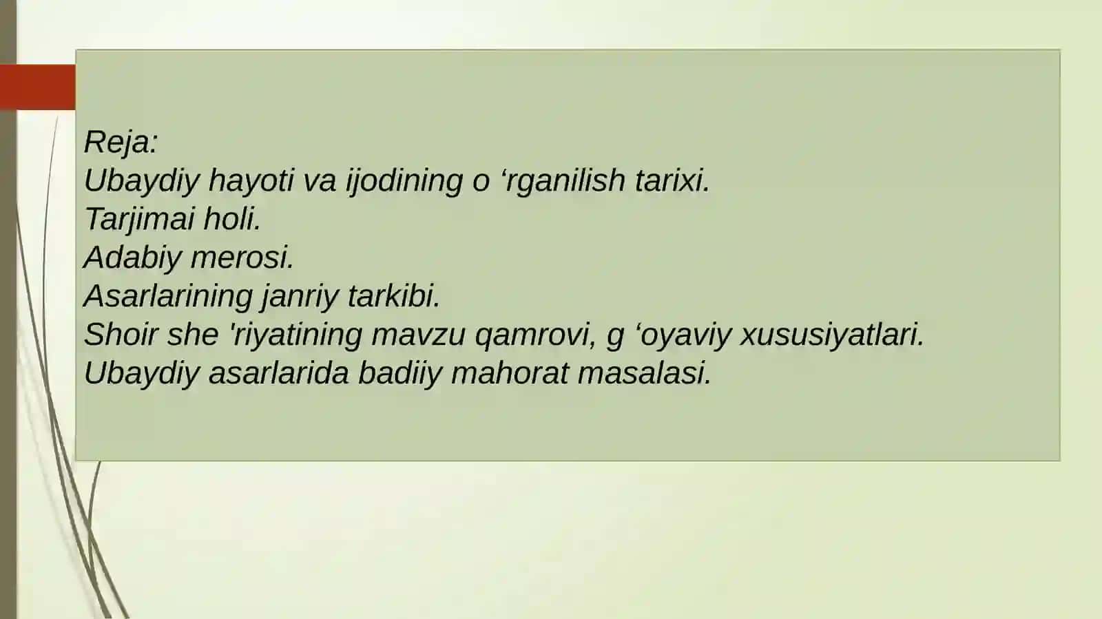 UBAYDIYNINGO‘ZBEK MUMTOZ ADABIYOTIDA TUTGAN O‘RNI 2