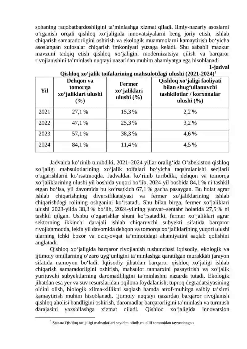 Qishloq xo‘jaligida barqaror rivojlanish va innovatsion yondashuvlar 2