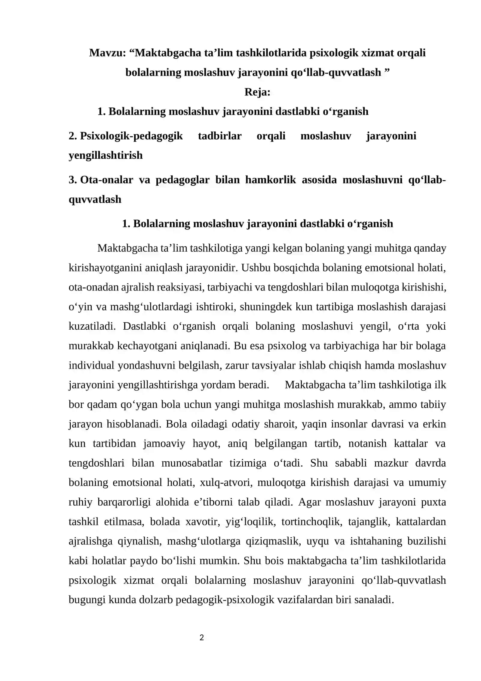 Maktabgacha ta’lim tashkilotlari psixologi 1- guruh tinglovchisi 2