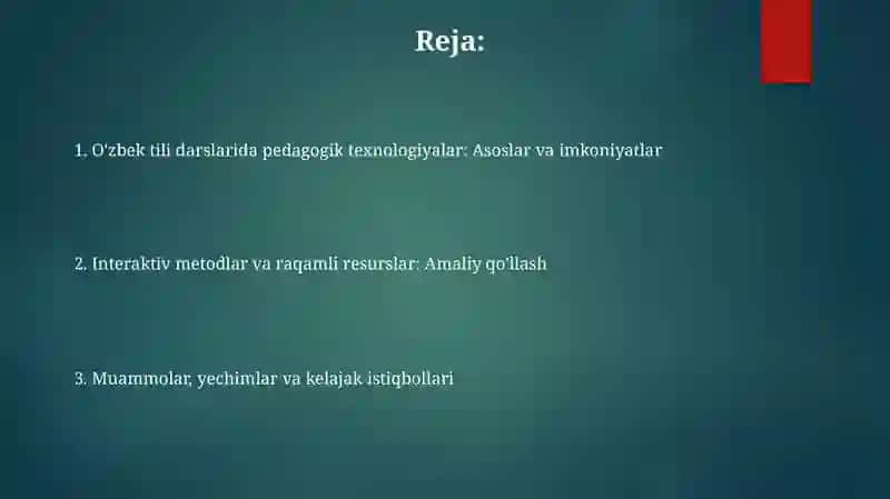 O'zbek tili darslarida pedagogik texnologiyalar: Asoslar va imkoniyatlar 2
