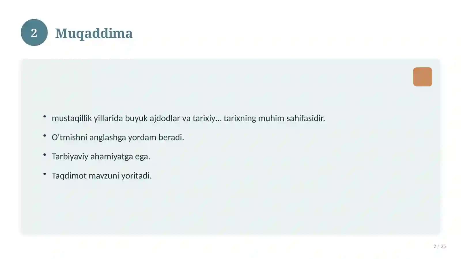 Taqdimot mustaqillik yillarida buyuk ajdodlar va tarixiy shaxslarga bo`lgan e`tirof 2
