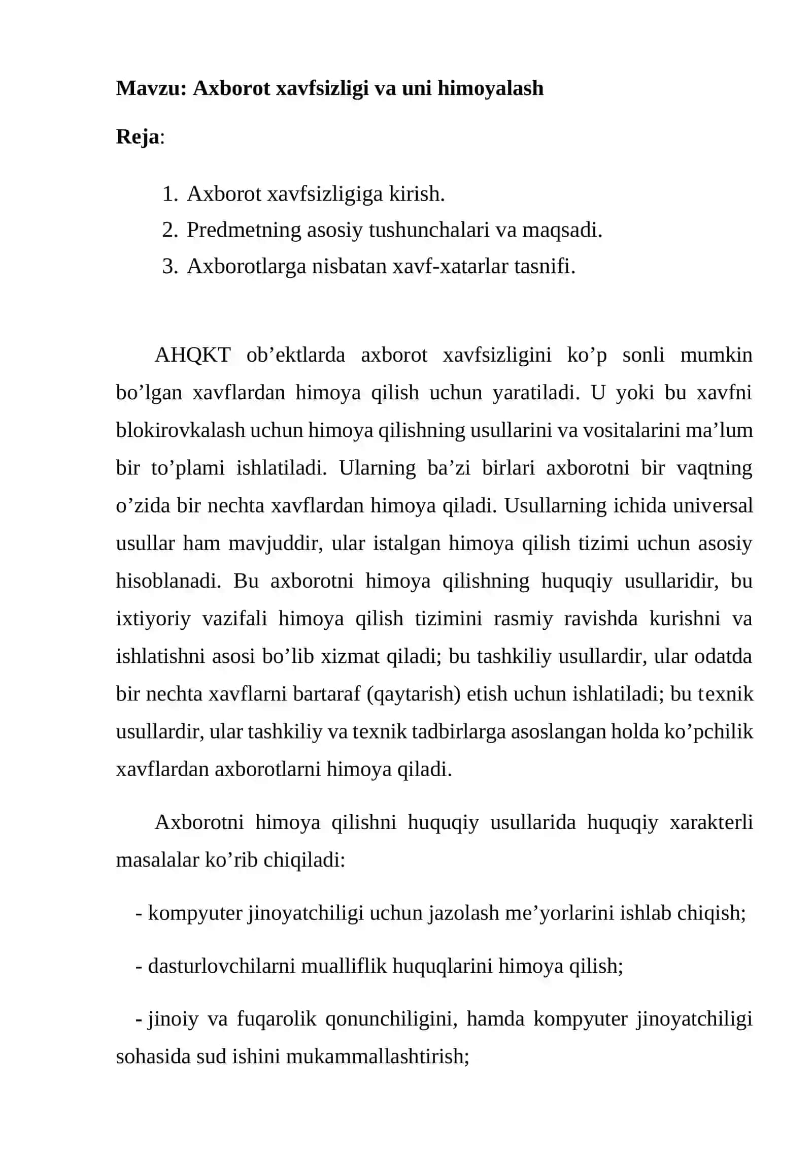 Axborot xavfsizligi va uni himoyalash 2