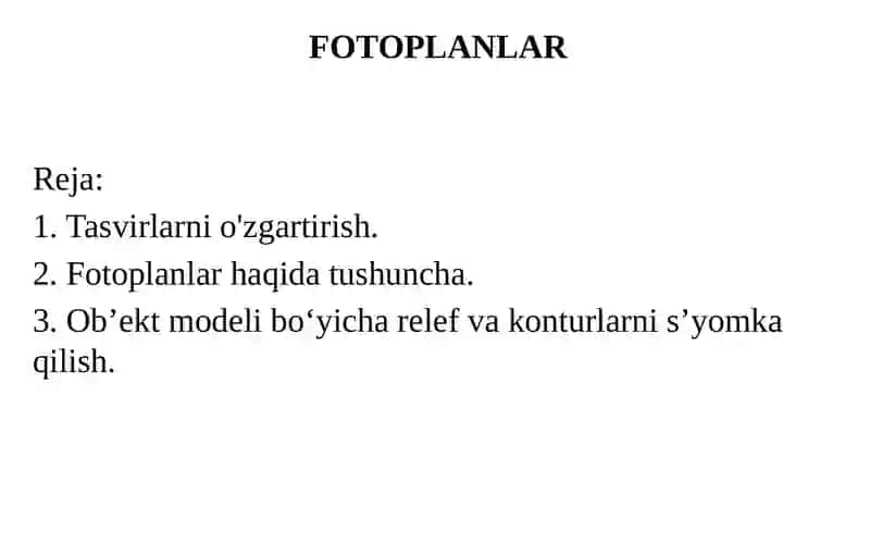 Aerofotosuratlarning geodezik ta’minotifanidan ma’ruzasi 2