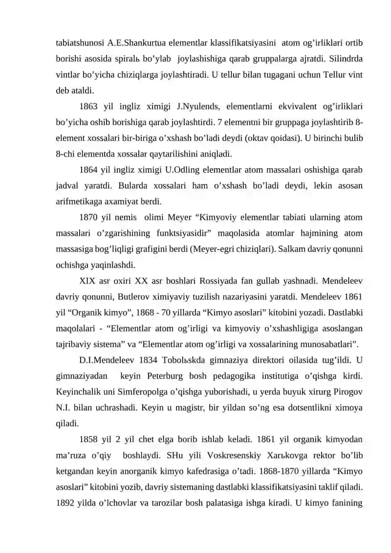 D.I.Mendeleev tomonidan davriy qonunning kashf qnliiishi va rivojlanishi 2