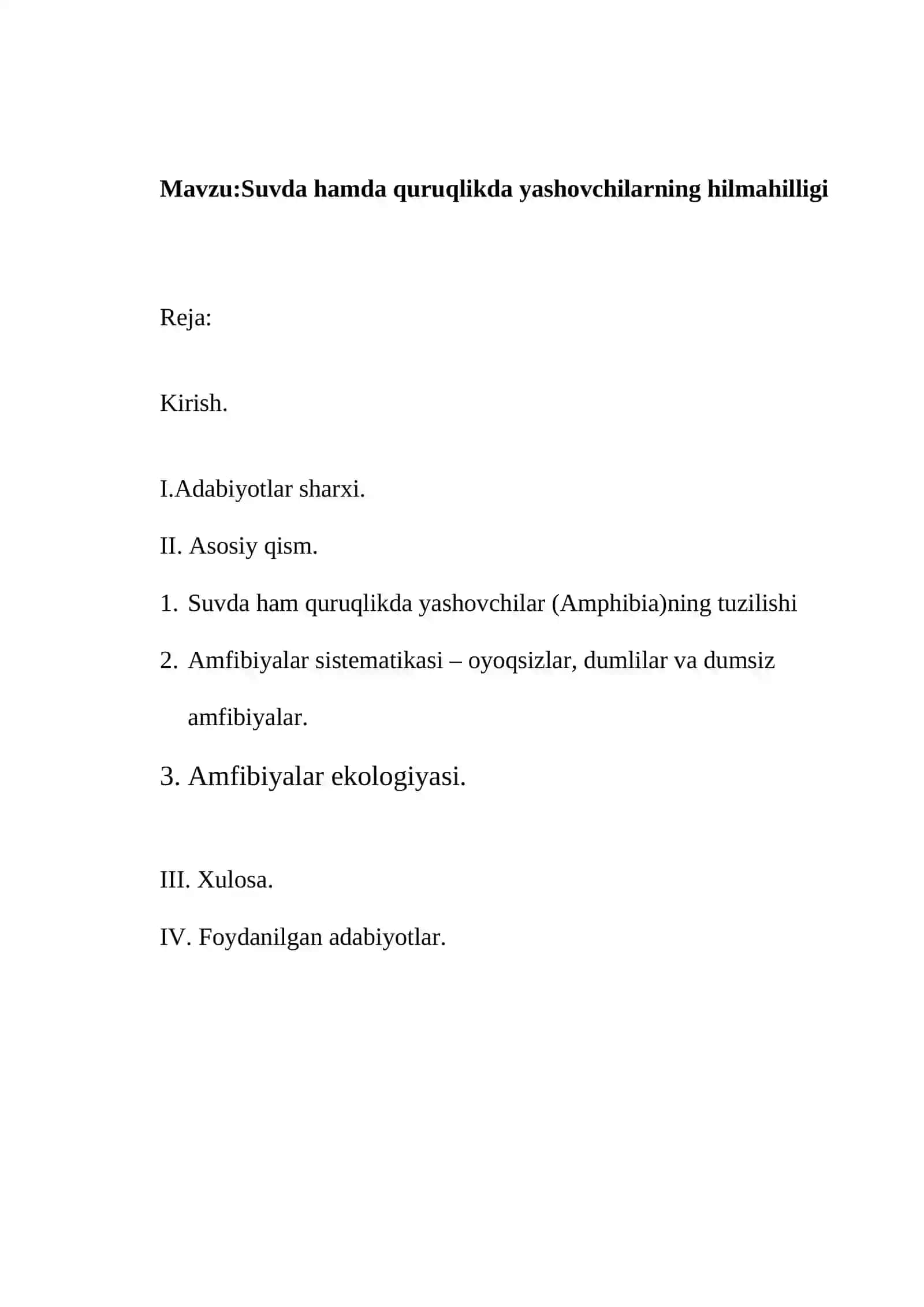 "Zoologiya" fanidan kurs ishi 2
