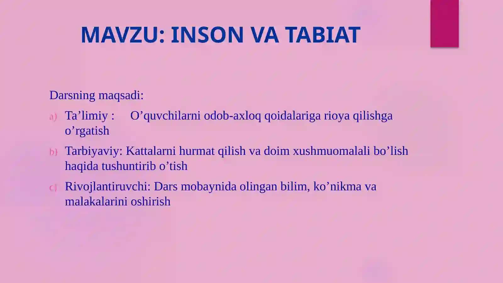 Boshlang’ich Sinfo`qituvchisi Umarova O‘g‘iloyning2-sinf Uchun Odobnama Fanidan Tayyorlagan Bir Soatlik Dars Taqdimoti 2