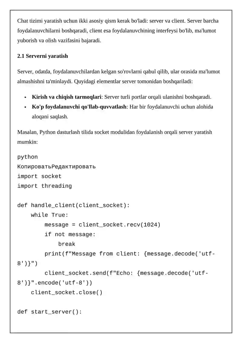 Tarmoq uchun dasturlash, chat tizimi 2