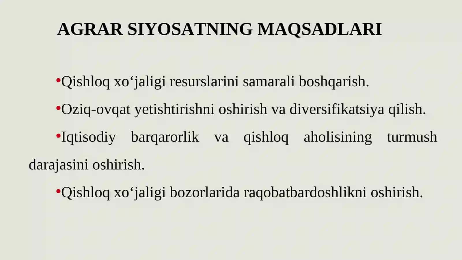 AGRAR SIYOSAT, OZIQ-OVQAT TA’MINOTI VA XAVFSIZLIGI MUAMMOLARI 2