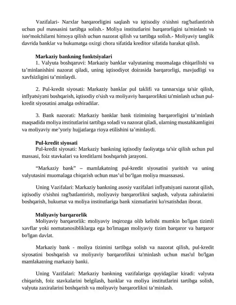 Markaziy Bank Va Uning Vazifalari 2