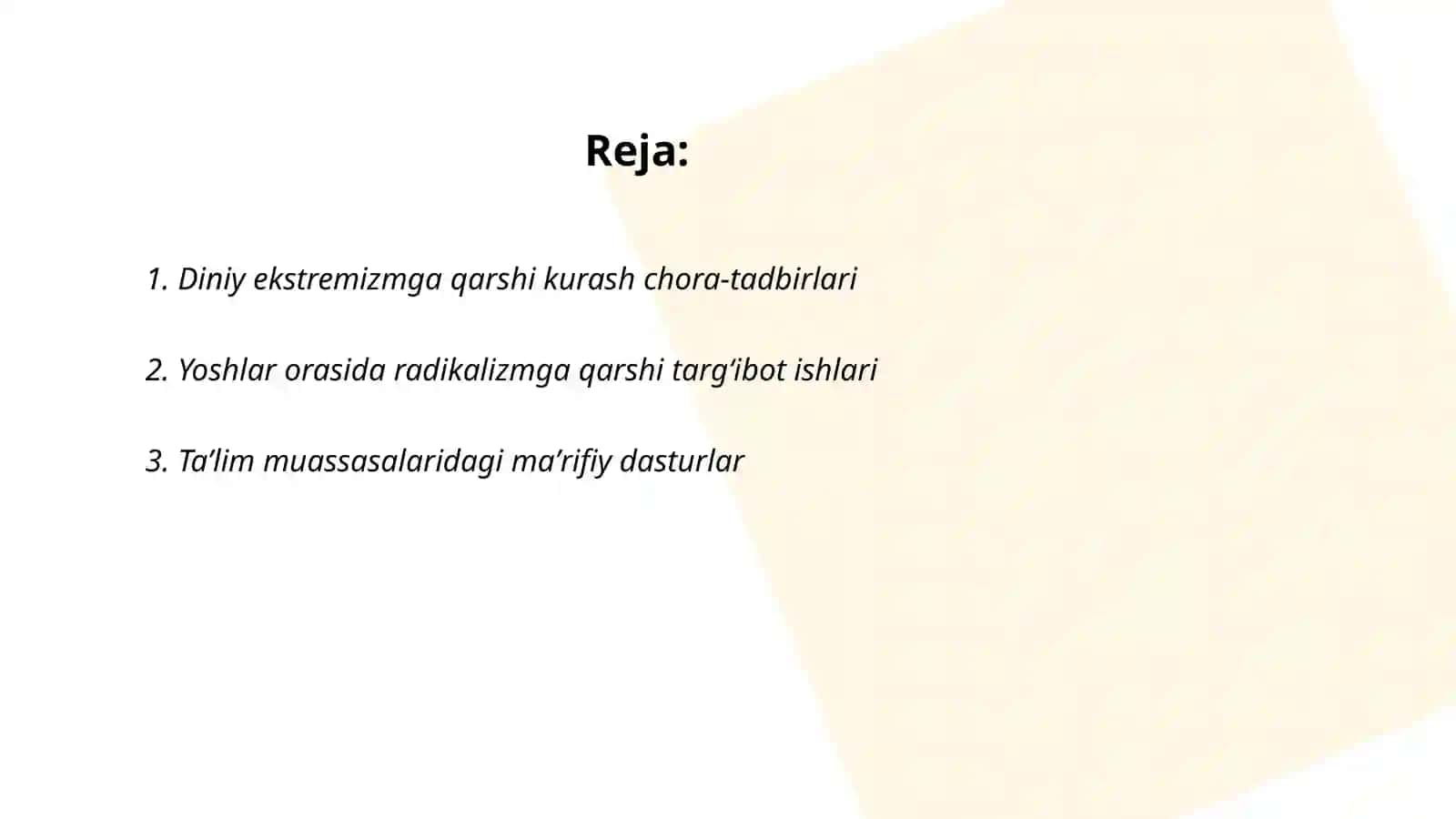 Oʻzbekiston davlat siyosatida radikal oqimlarga qarshi kurashning yoʻnalishlari 2