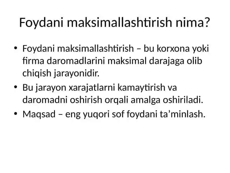 Foydani Maksimallashtirish 2