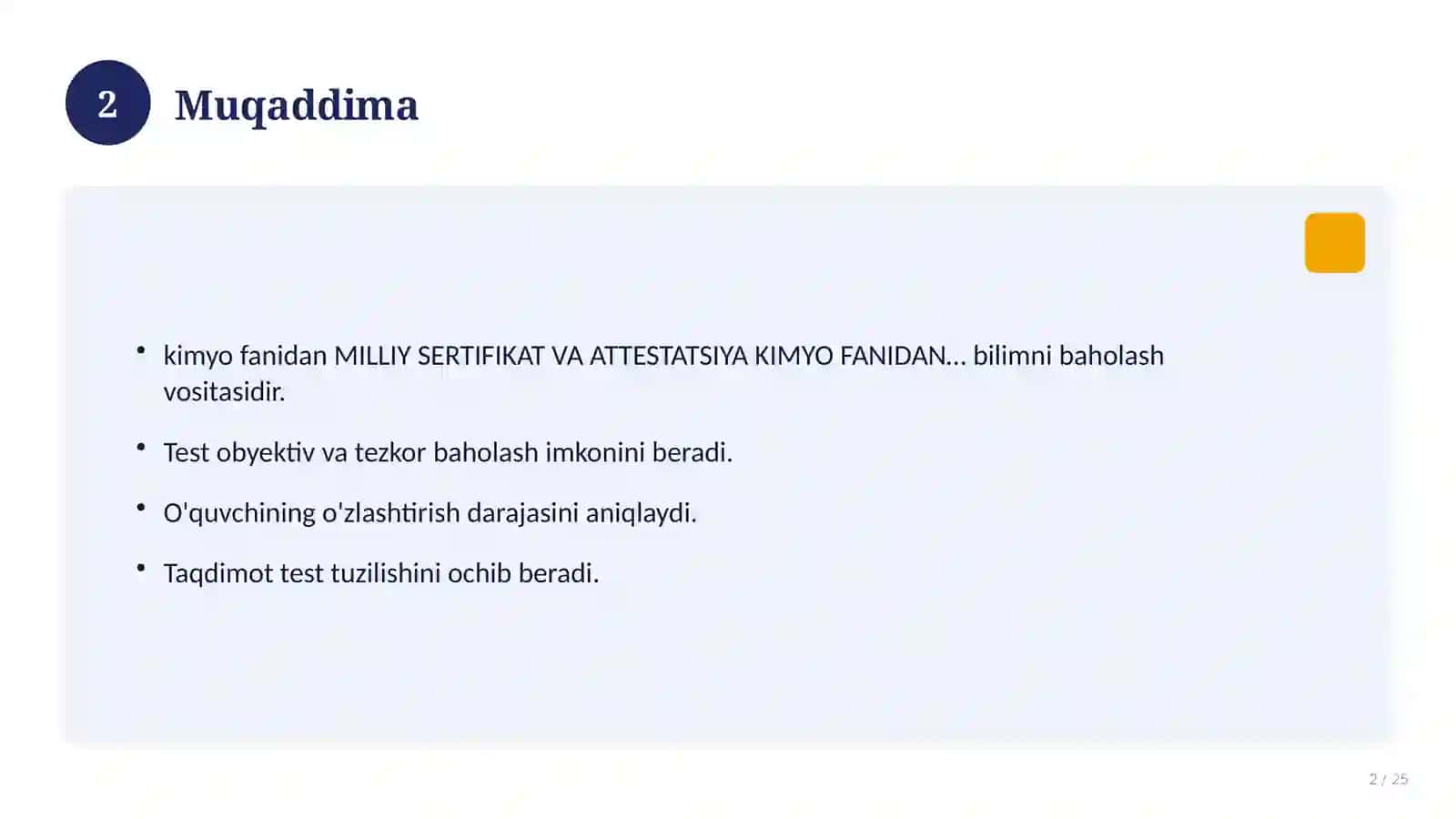 MILLIY SERTIFIKAT VA ATTESTATSIYA KIMYO FANIDAN MUKAMMAL TESTLAR 2