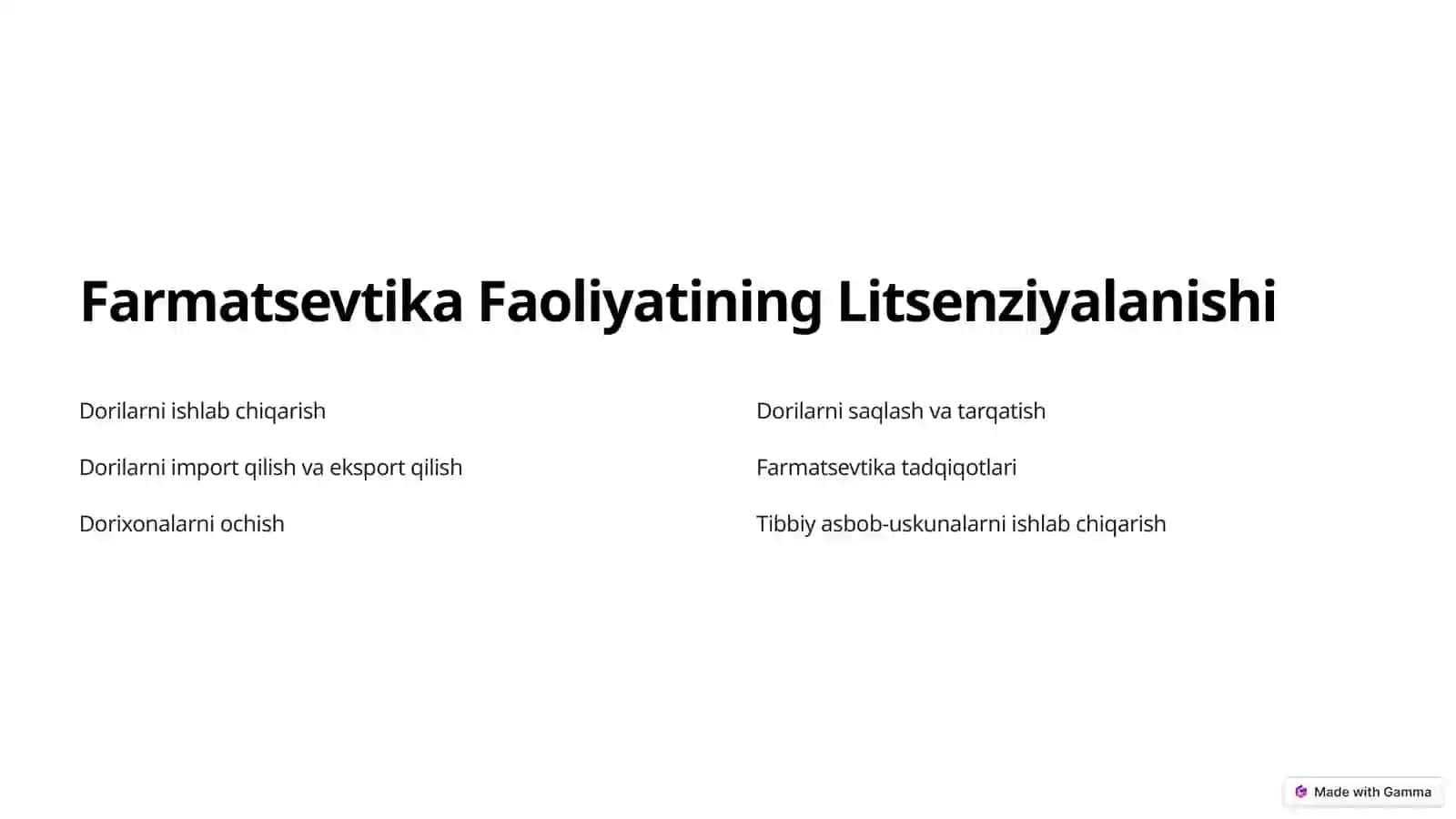 Farmatsevtika Faoliyatini Litsenziyalash To'g'risidagi Qonun 2