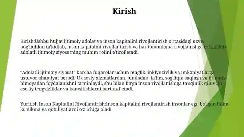 Adolatli Ijtimoiy Siyosat Yuritish Inson Kapitalini Rivojlantirish 2
