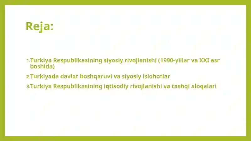Turkiya Respublikasi siyosiy rivoljlanishi (1990-yillar va XXI asr boshida) 2