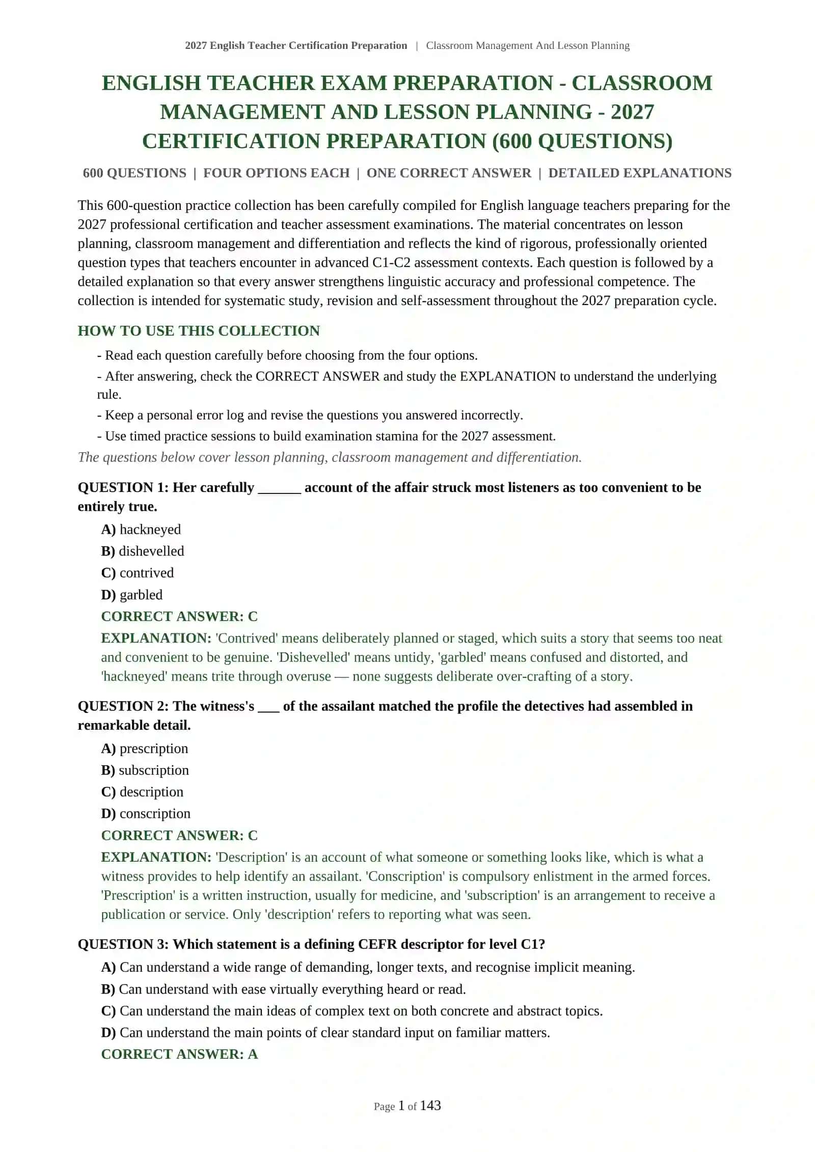 2027 English Teacher Certification Preparation | Classroom Management And Lesson Planning 2