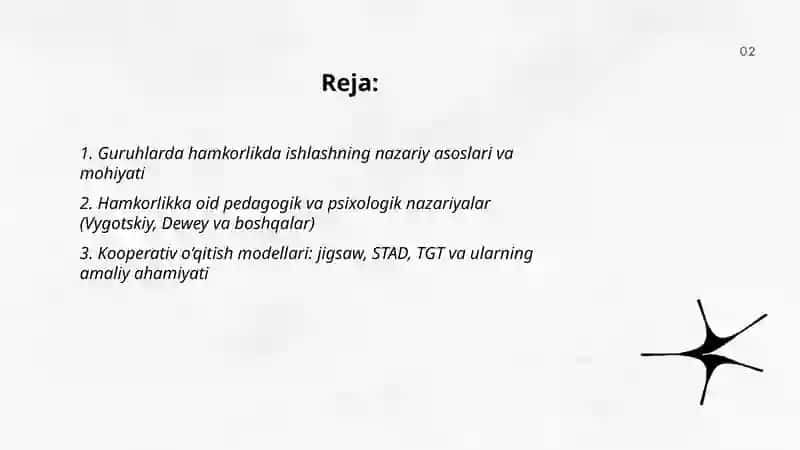 Guruhlarda hamkorlikda ishlashni tashkil etish texnikalarining mohiyati va ahamiyati 2