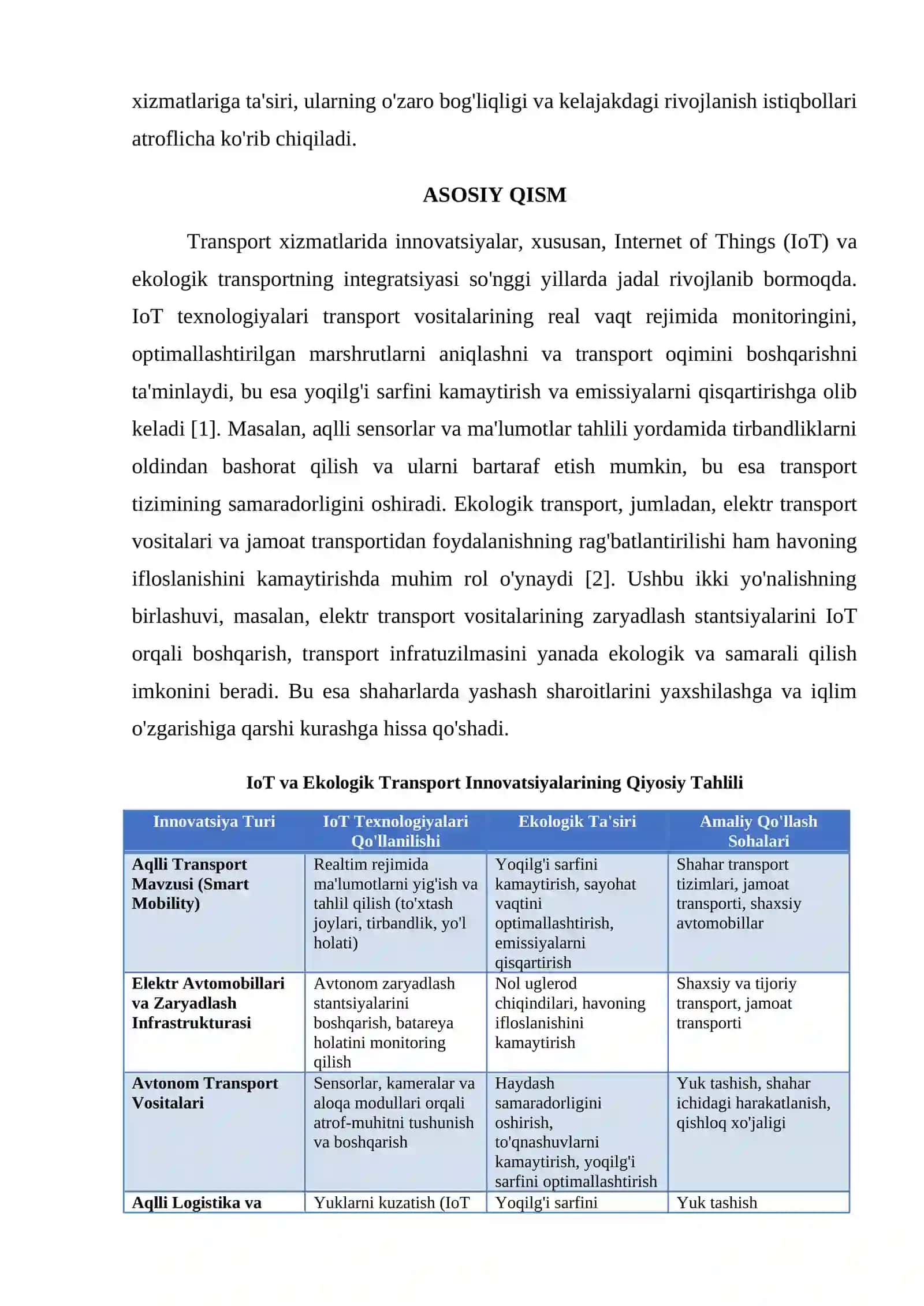 ИННОВАЦИИ В ТРАНСПОРТНЫХ УСЛУГАХ: IOT И ЭКОЛОГИЧЕСКИЙ ТРАНСПОРТ 2
