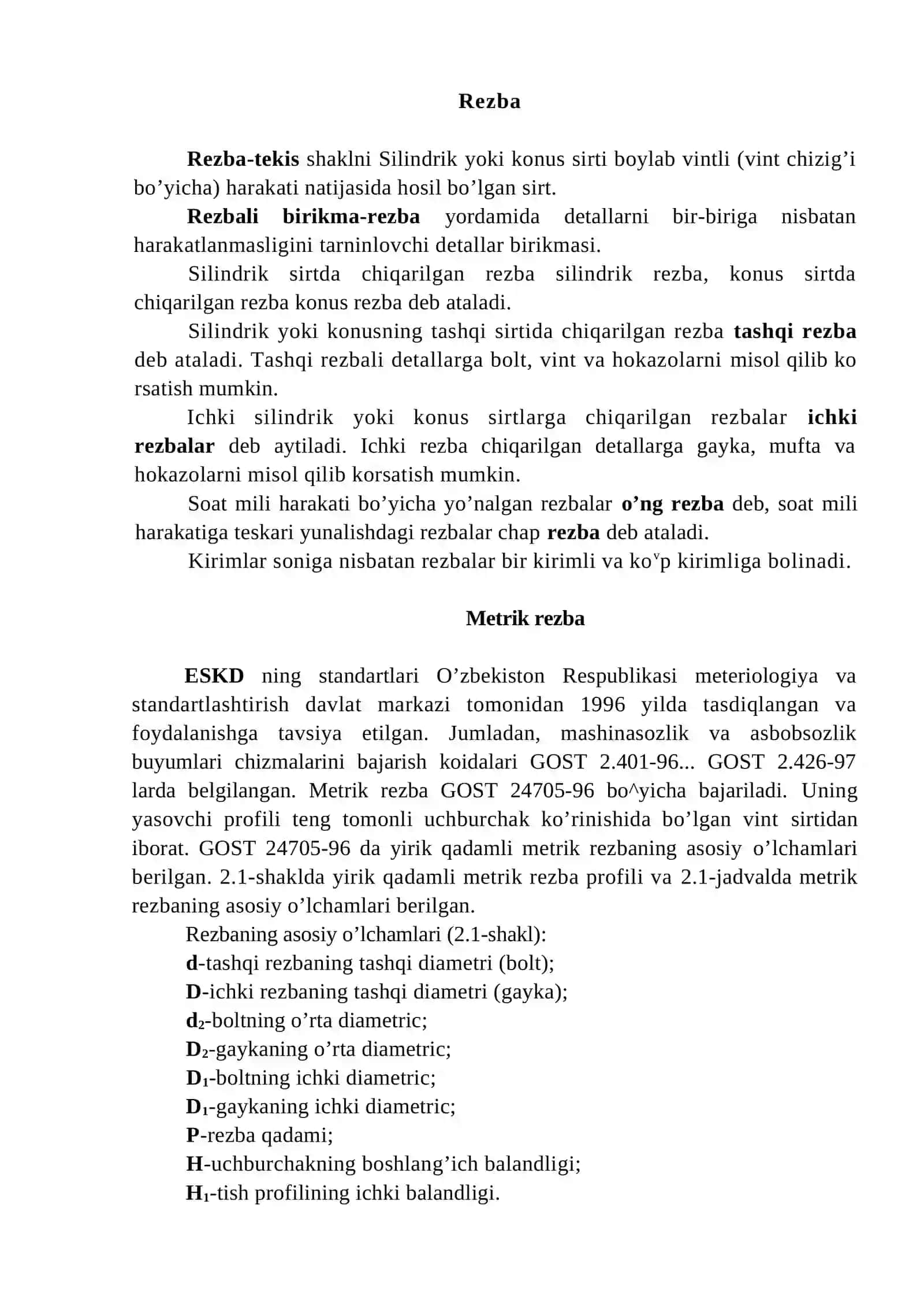 Rezba turlari va rezba ochish usullari 2