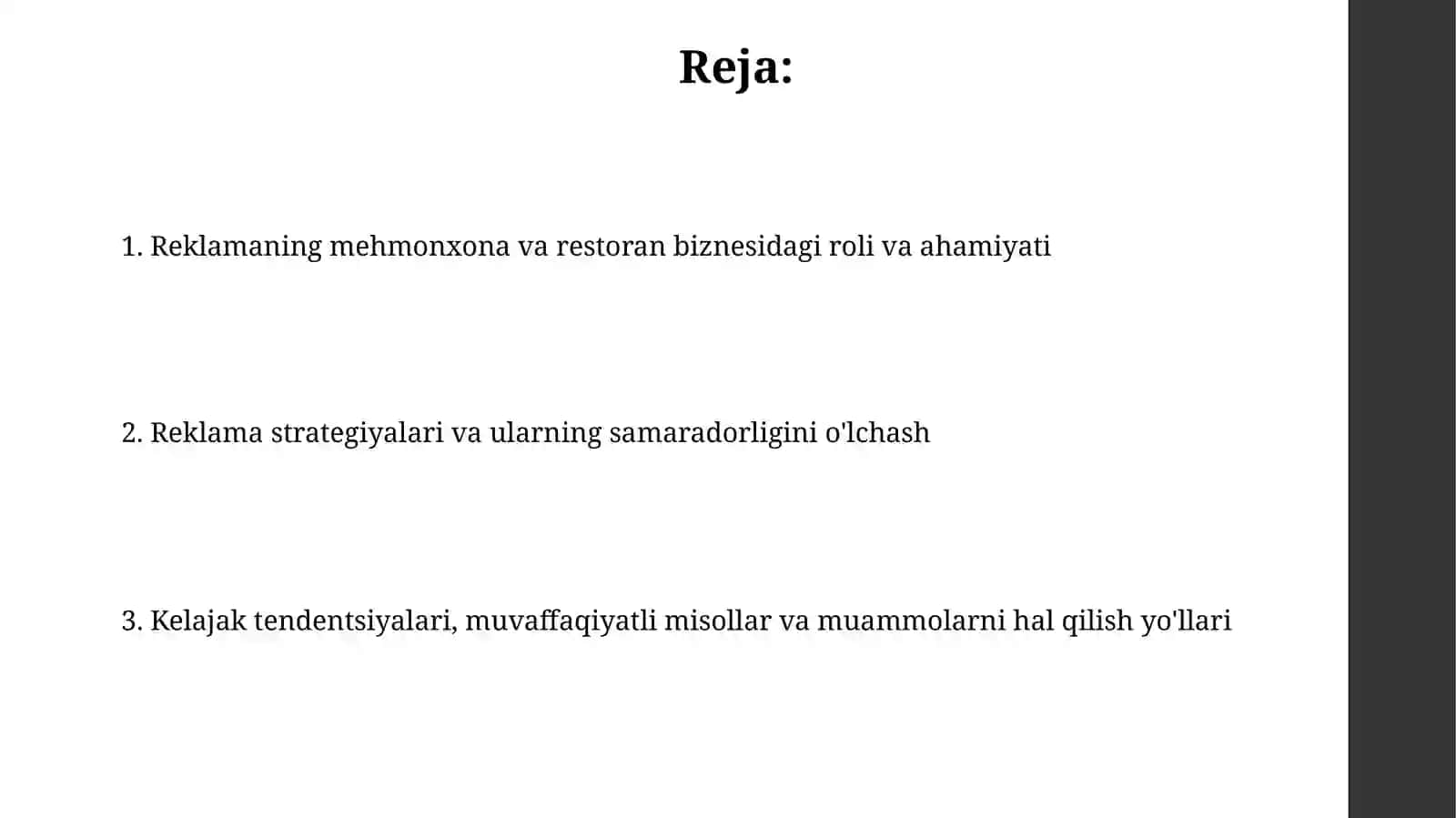 Mehmonxona va restoran biznesidagi reklama strategiyalari 2