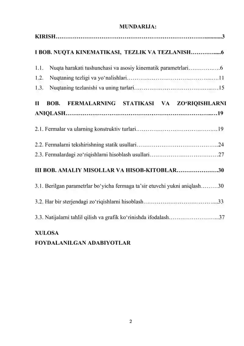 NUQTA TEZLIK VA TEZLANISHI. FERMALARDAGI ZOʻRIQISHLARNI HISOBLASH 2