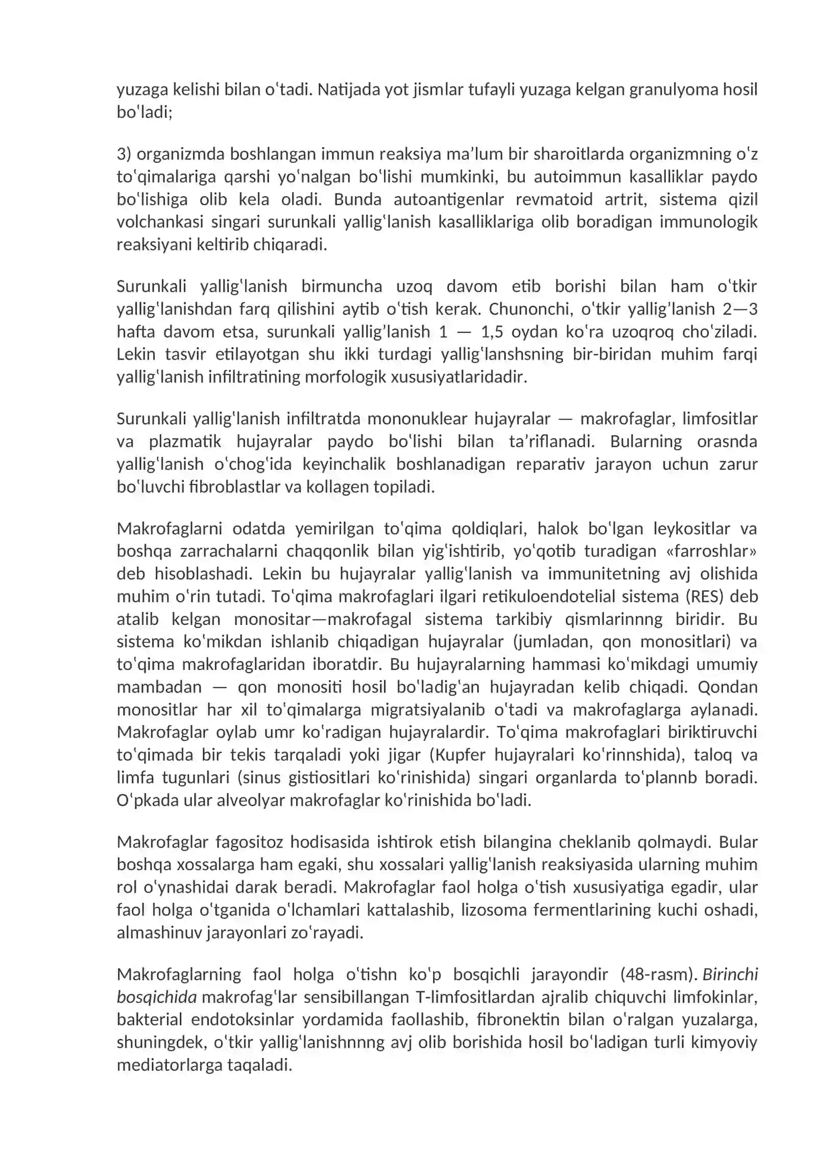 Surunkali yallig‘lanish. Yallig‘lanishni tizimli tasirlari. Xujayra reparatsiyasi 2