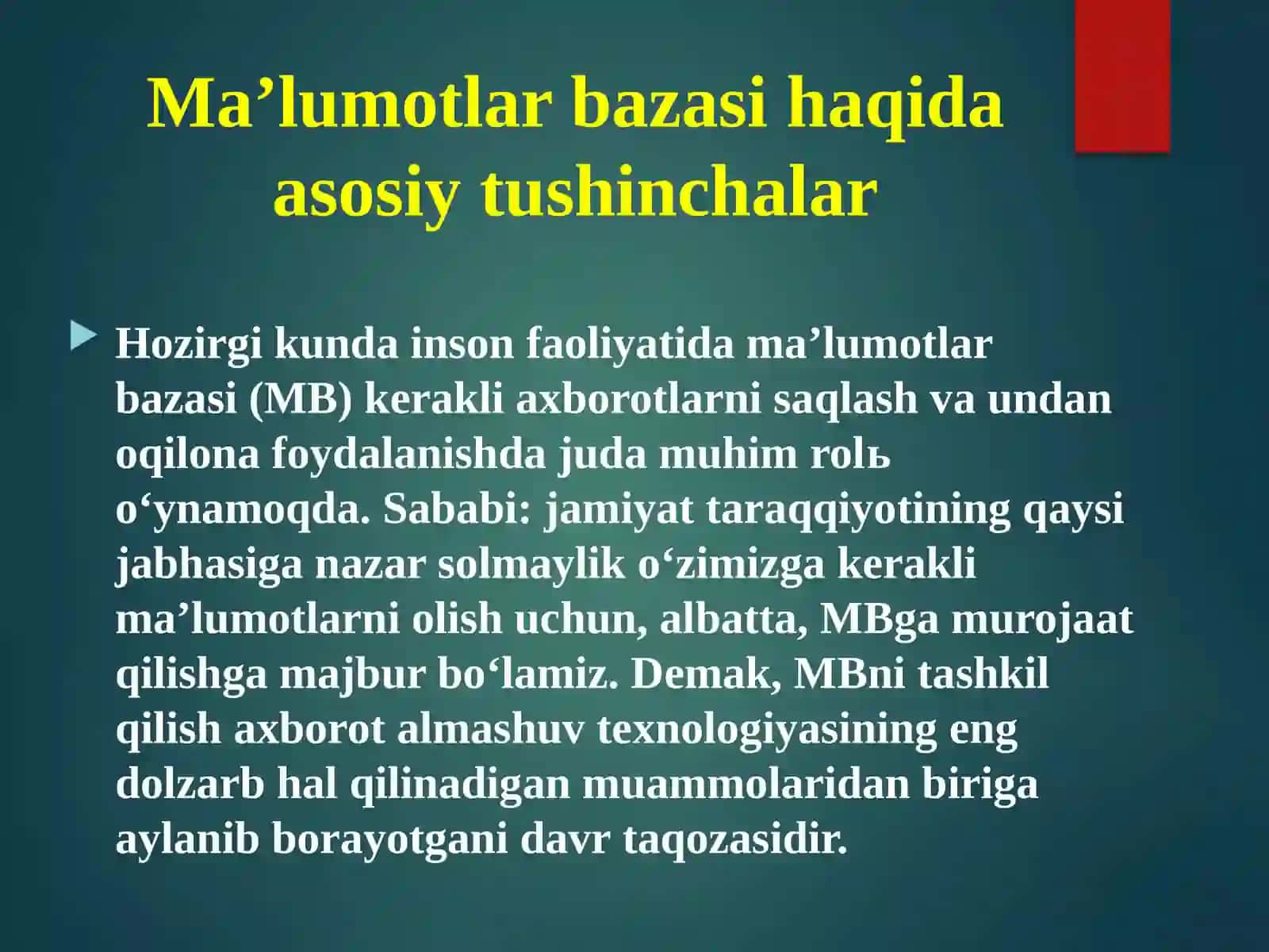 Mutaxassislikka oid ma’lumotlar bazasini tashkil qilish 2