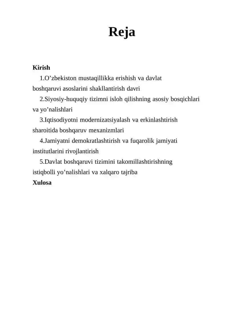Mustaqillik yillari davlat boshqaruv tizimida amalga oshirilgan islohotlar 2