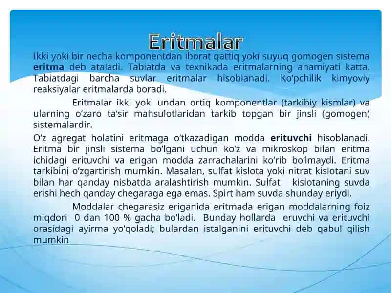 Ikki yoki bir necha komponentdan iborat qattiq yoki suyuq gomogen sistemalar 2