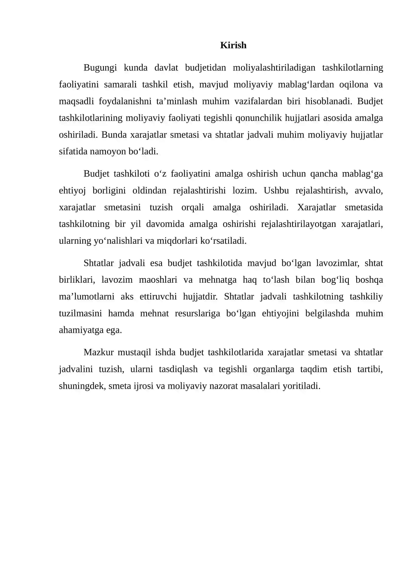 Budjet tashkilotlari smetalari va shtatlar jadvalini tuzish 2