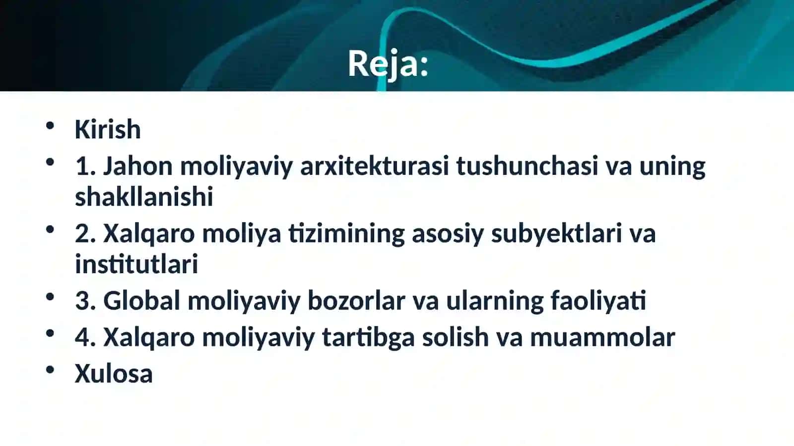 Jaxon moliyaviy arxitekturasi va xalqaro moliya 2