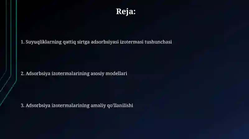 Suyuqliklarning qattiq modda sirtiga adsorbilanish izotermasi 2