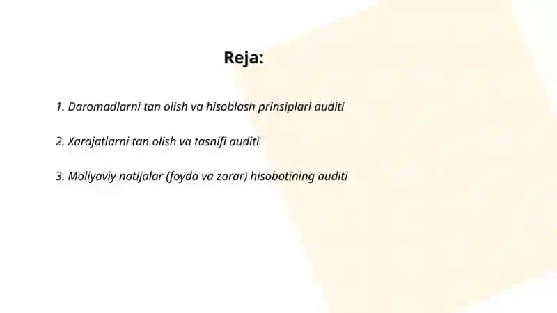 Daromad va harajatlar hamda moliyaviy natijalar auditi 2