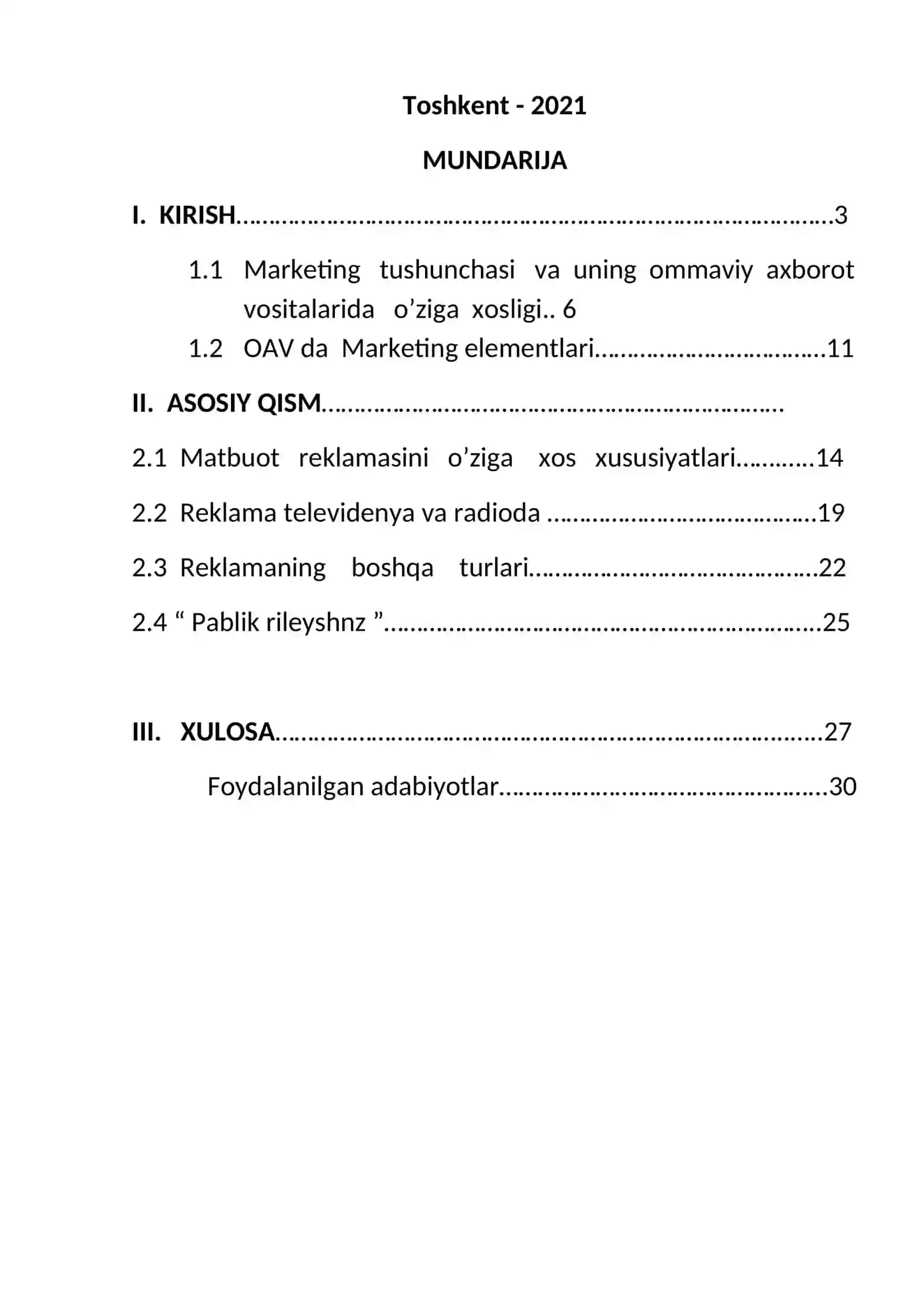 JURNALISTIKA VA OMMAVIY KOMUNIKATSIYA ASOSLARI - MARKETING ALOQALARI 2
