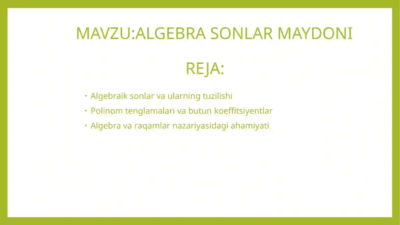 ALGEBRASONLAR MAYDONI 2