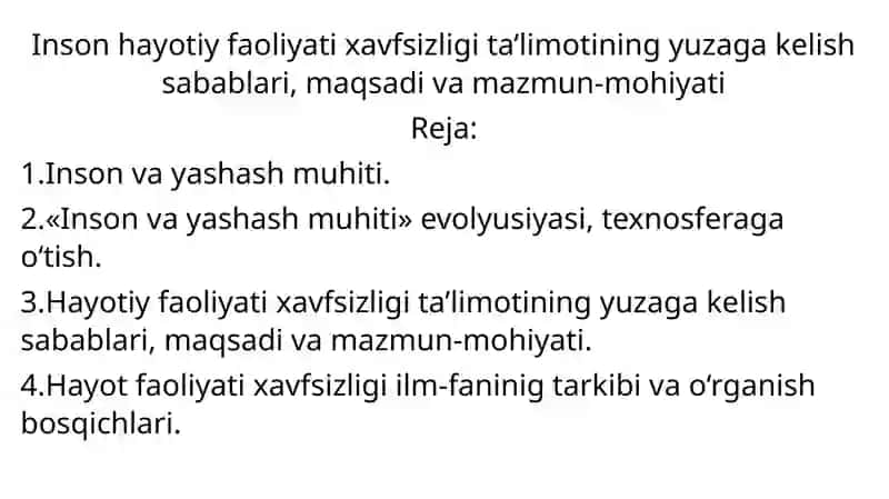 Hayotiy faoliyati xavfsizligi ta'limoting yuzaga kelish sabablari, maqsadi va mazmun-mohiyati 2