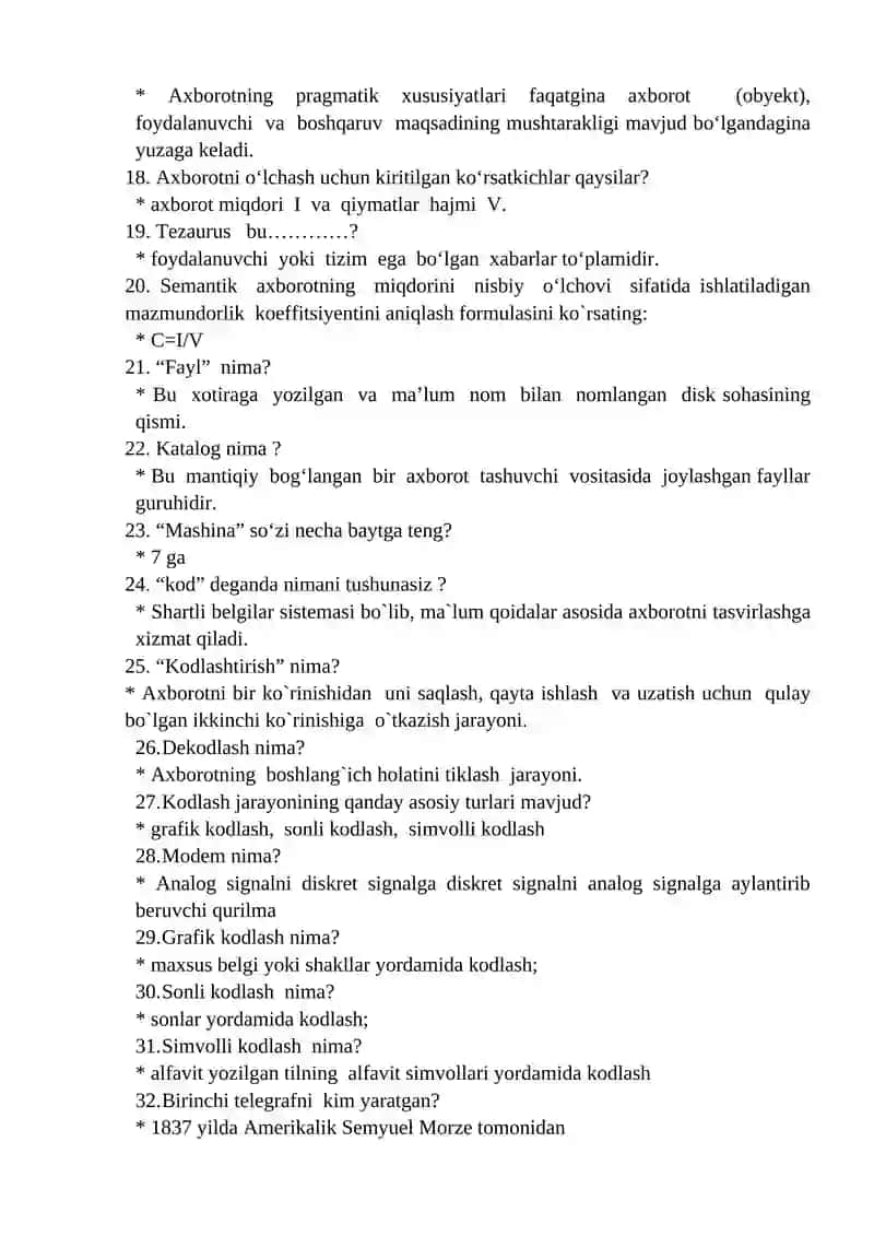 Informatika Fanidan Testlar 2