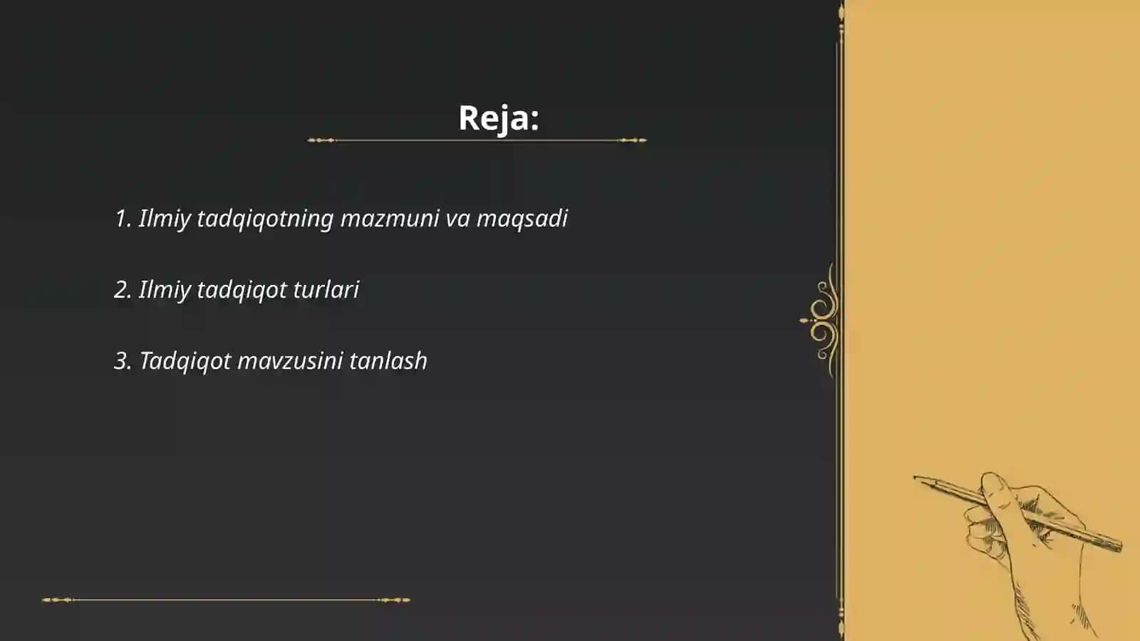 Ilmiy tadqiqotning tarkibiy qismlarini ishlab chiqish va himoyaga tayyorlash.Himoya nutqi 2