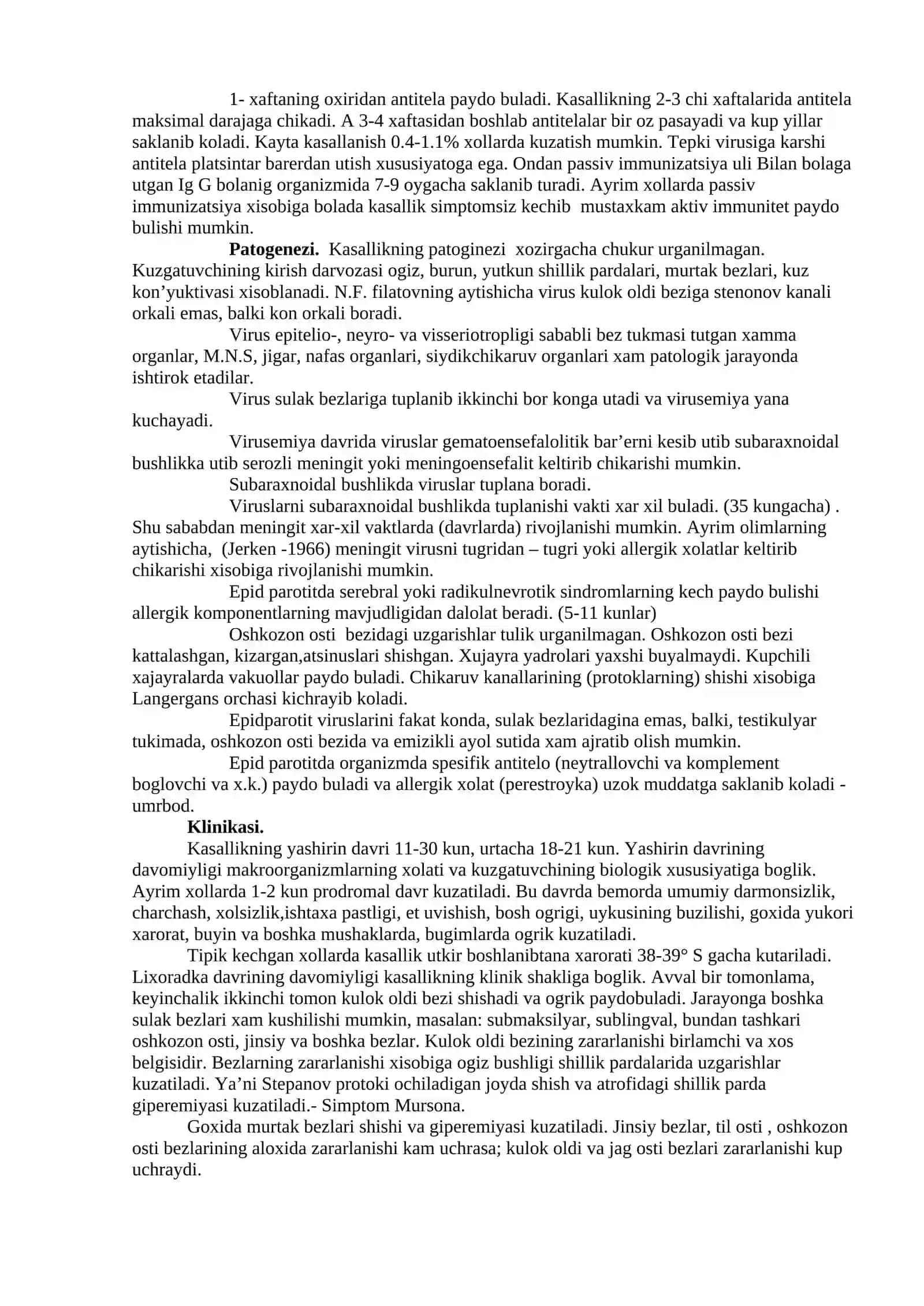 VIRUS ETIOLOGIYALI KASALLIKLARNING (EPIDEMIK PAROTIT, OIV-INFEKSIYASI) ERTA VA QIYOSIY TASHXISOTI 2