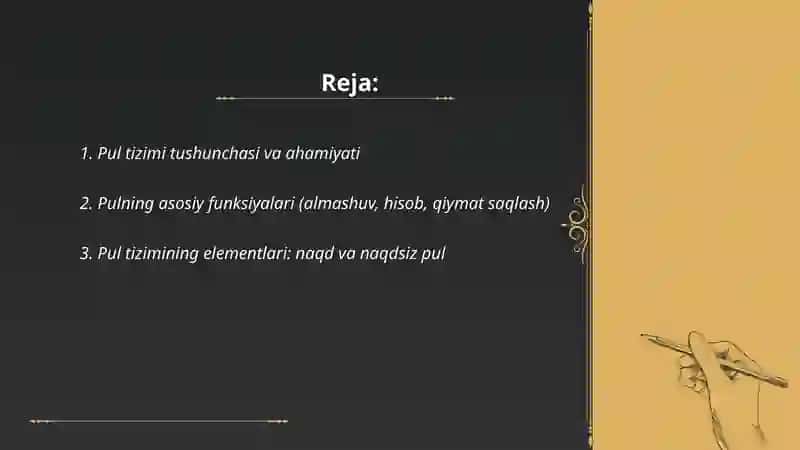 Pul tizimi mazmuni va elementlari 2