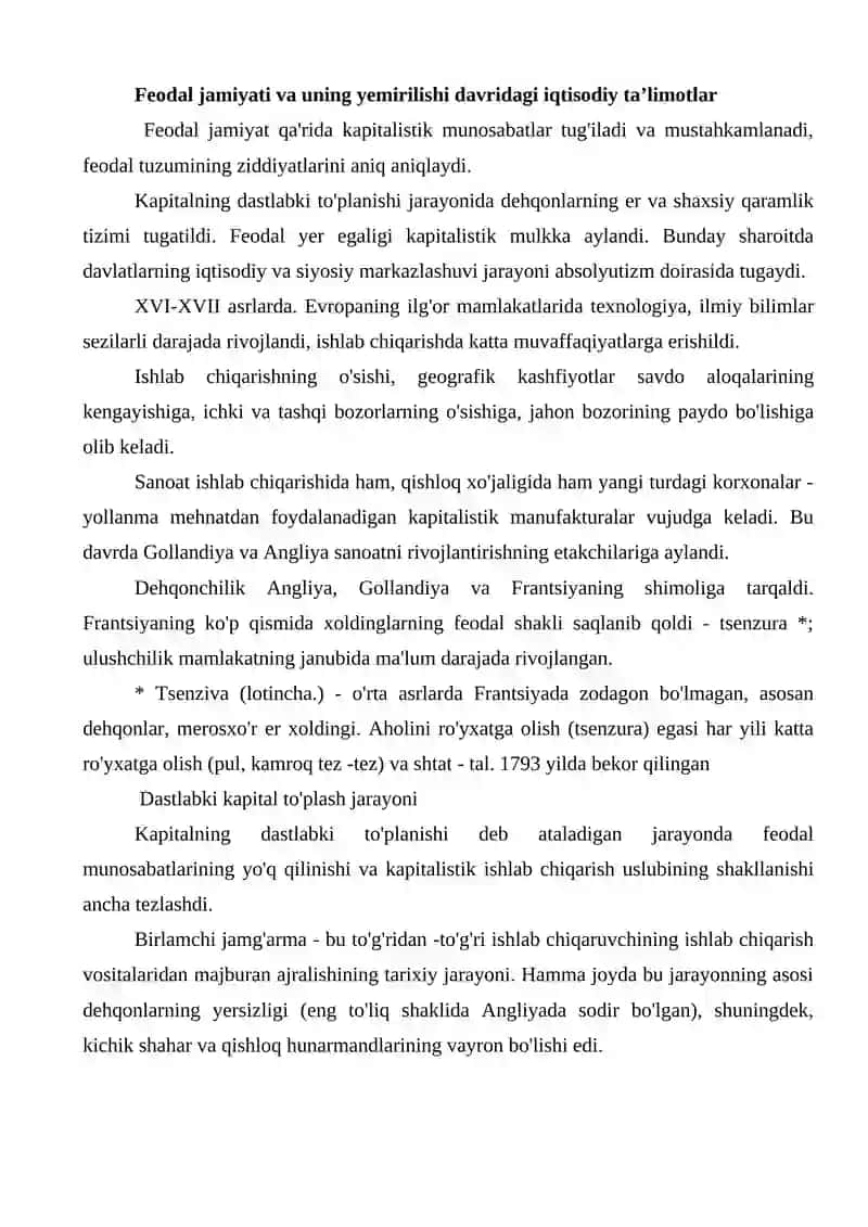 Feodal jamiyati va uning yemirilishi davridagi iqtisodiy qarashlar 2