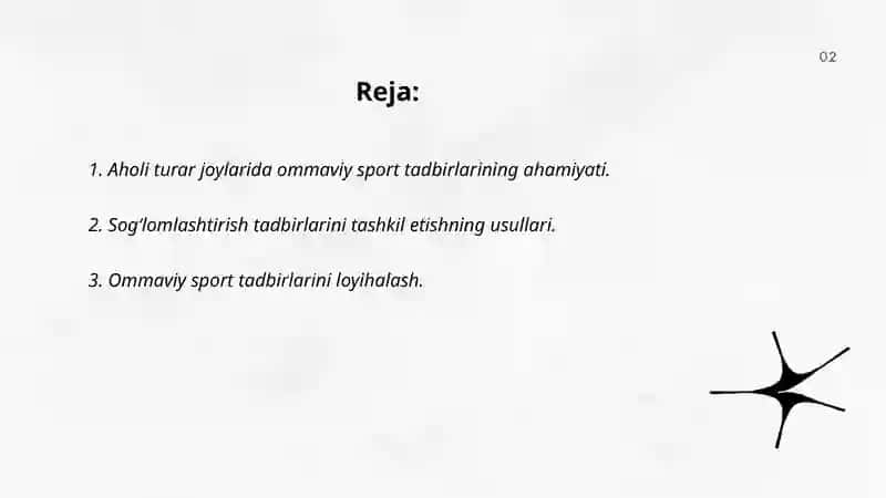 Aholi turar joylarida ommaviy sport va sogʻlomlashtirish tadbirlarini tashkil etish va oʻqitish metodikasi 2