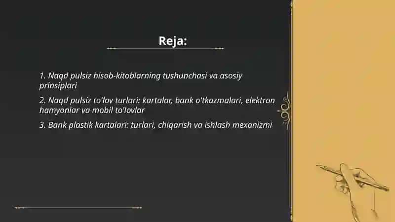 Naqd pulsiz hisob-kitoblar va ularni tashkil qilish asoslari 2