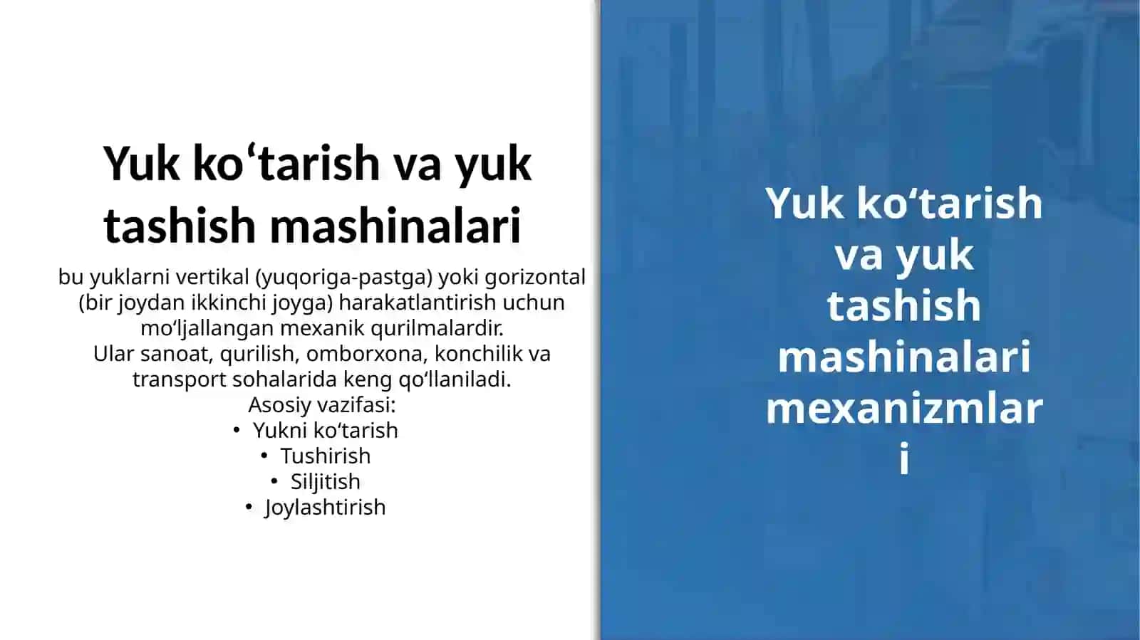 Yuk ko'tarish va yuk tashish mashinalari mexanizmlari 2