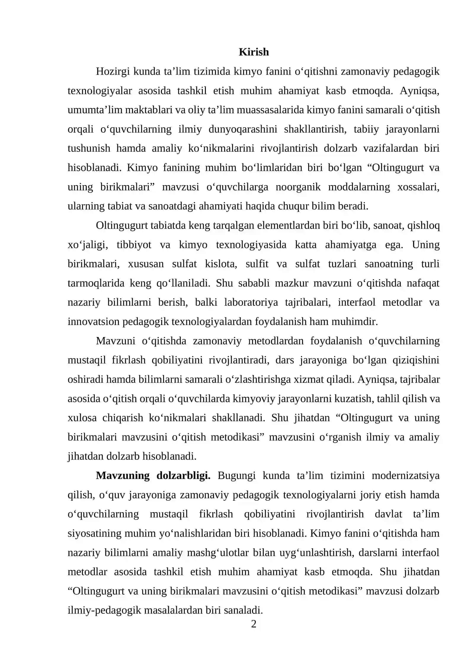 Oltingugurt va uning birikmalari mavzusining nazariy asoslari 2