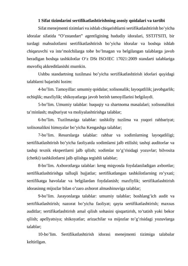 Sifat menejmenti tizimiga qo'yiladigan talablar(O‘z DSt ISO 9001: 2015) 2