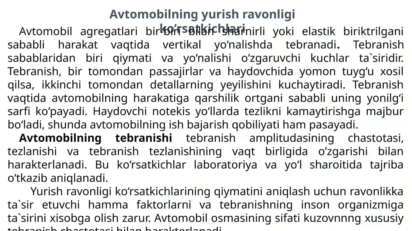 AVTOMOBILNING YURISH RAVONLIGI XUSUSIYATI 2