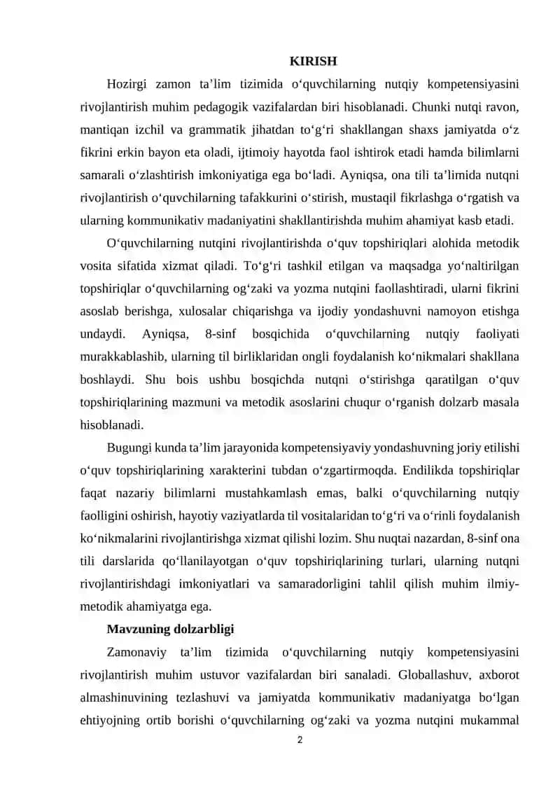 O'QUV TOPSHIRIQLARI ORQALI NUTQ O'STIRISH METODIKASI 2