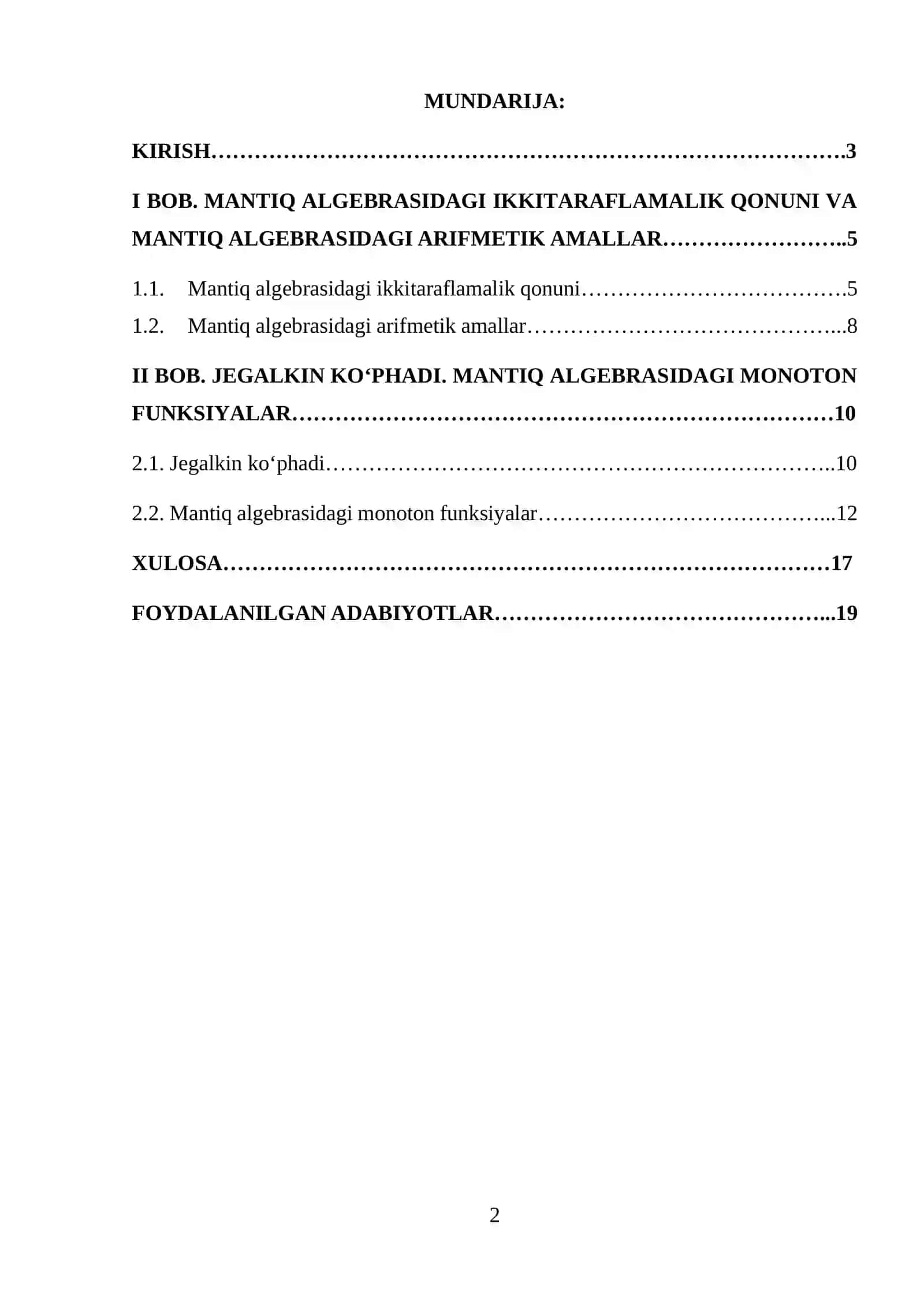 MANTIQ ALGEBRASIDAGI IKKI TARAFLAMALIK QONUNI. MANTIQ ALGEBRASIDAGI ARIFMETIK AMALLAR. JEGALKIN KO‘PHADI 2